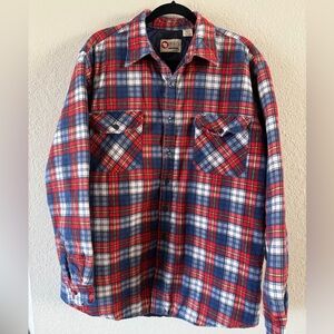 Sports Afield Red White Blue Cotton Flannel Quilt Lined Shirt Jacket Men’s XLT